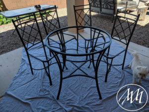 Dining room table and chairs outside 